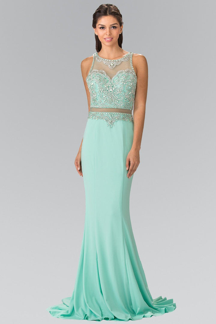 Long Mock Two-Piece Dress with Beaded Top by Elizabeth K GL2342-Long Formal Dresses-ABC Fashion