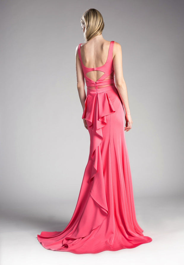 Long Mock Two-Piece Dress with Ruffled Back by Cinderella Divine 62454-Long Formal Dresses-ABC Fashion