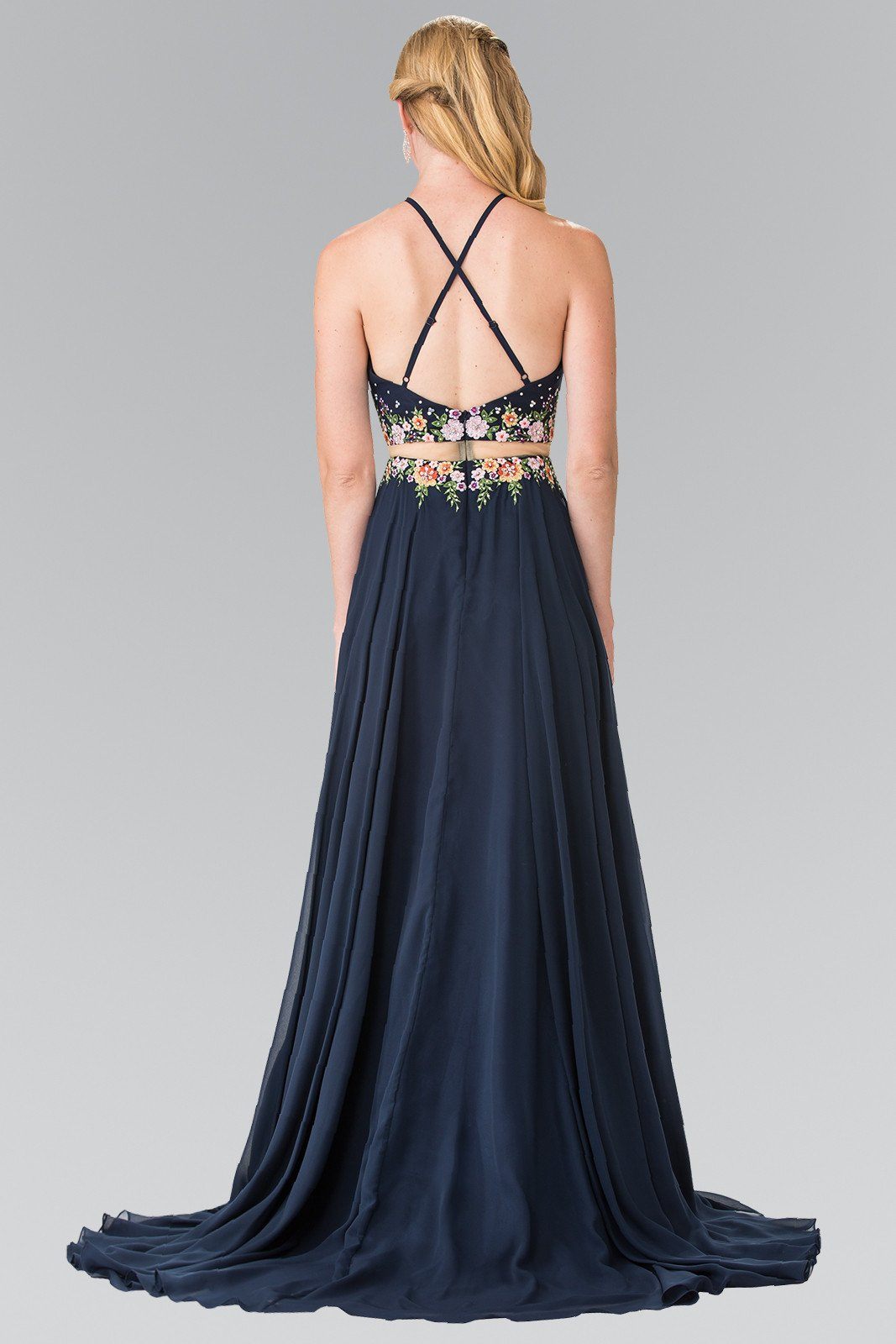 Long Mock Two-Piece Floral Embroidered Dress by Elizabeth K GL2340 M / Neon Green Long Mock Two-Piece Floral Embroidered Dress by Elizabeth K GL2340 M / Neon Green