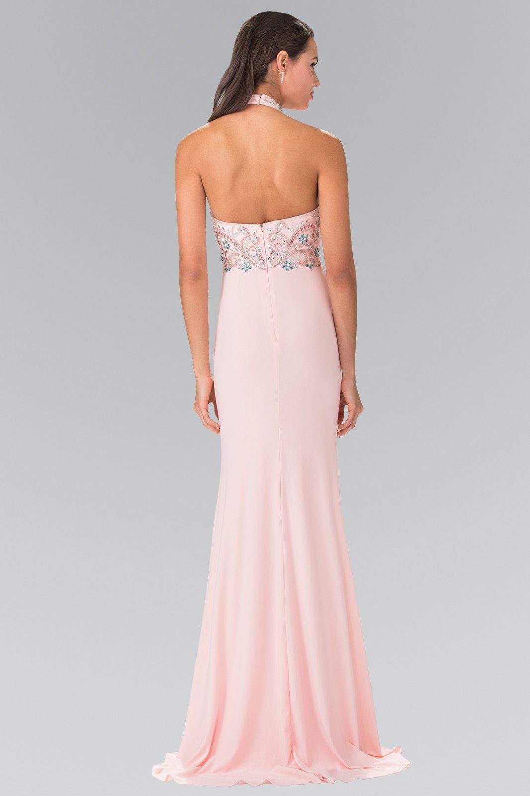 Long Multi-Color Beaded Illusion Halter Dress by Elizabeth K GL2279-Long Formal Dresses-ABC Fashion