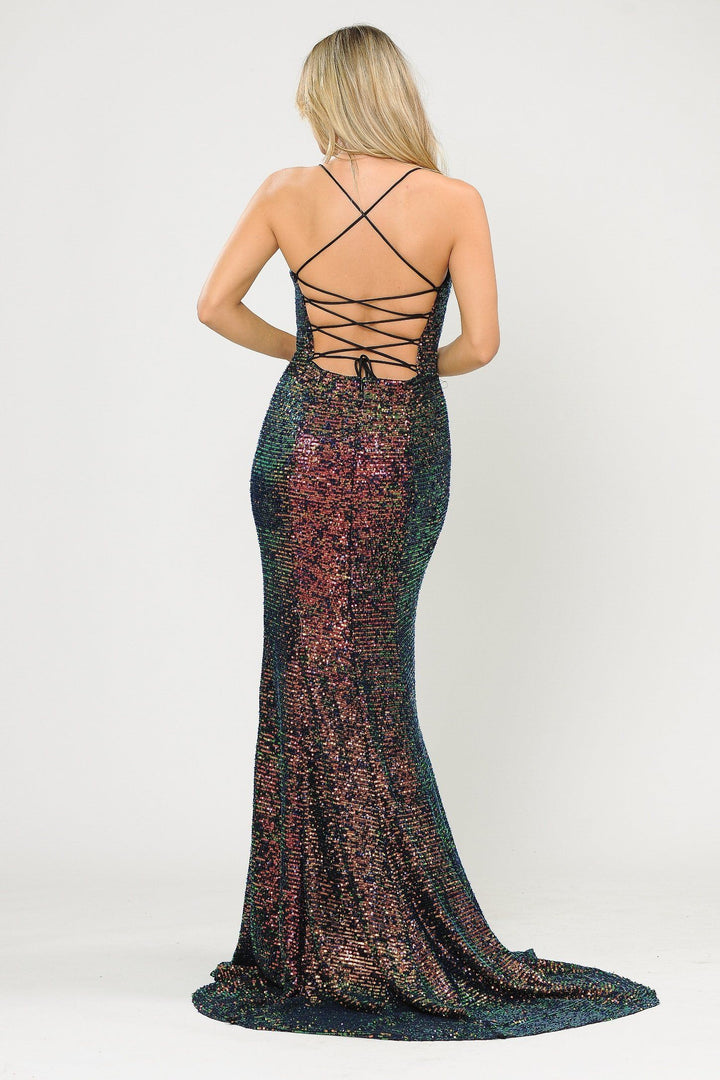 Long Multi Color Sequin Mermaid Dress by Poly USA 8516