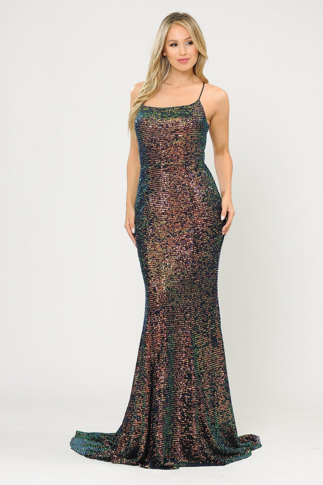 Long Multi Color Sequin Mermaid Dress by Poly USA 8516