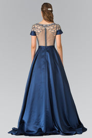 Long Navy Blue Bead Embellished Gown by Elizabeth K GL2215-Long Formal Dresses-ABC Fashion