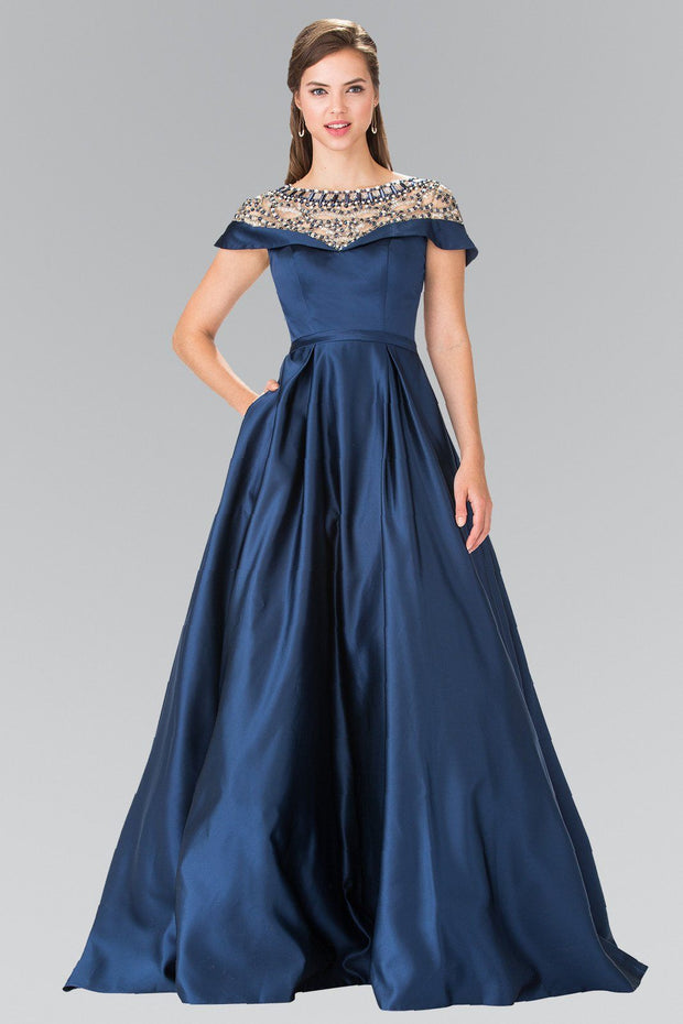 Long Navy Blue Bead Embellished Gown by Elizabeth K GL2215-Long Formal Dresses-ABC Fashion