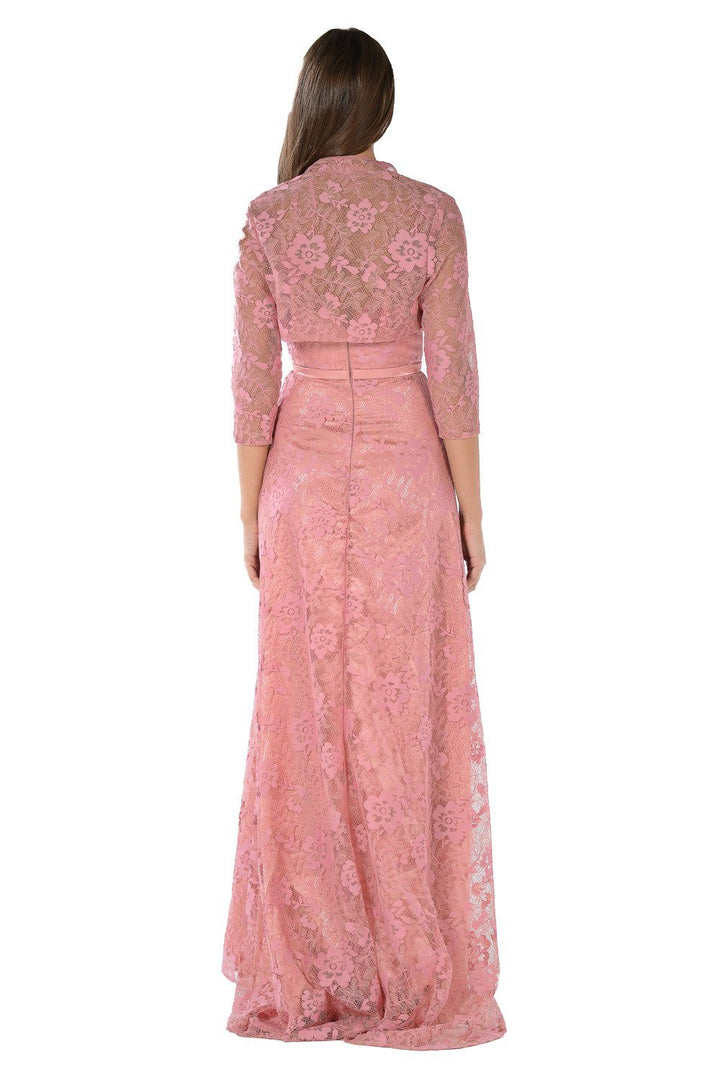 Long Navy Blue Lace Dress with Bolero Jacket by Poly USA-Long Formal Dresses-ABC Fashion