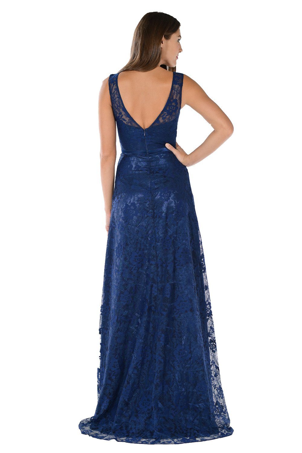 Long Navy Blue Lace Dress with Bolero Jacket by Poly USA-Long Formal Dresses-ABC Fashion
