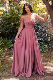 Long Off Shoulder A-line Satin Dress by Ladivine 7493
