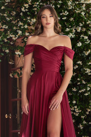 Long Off Shoulder A-line Satin Dress by Ladivine 7493