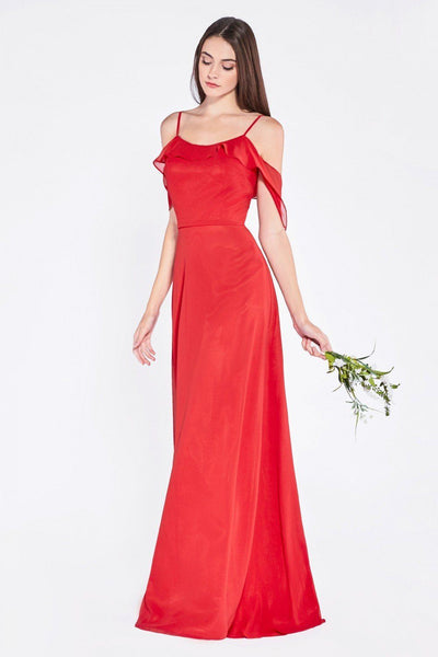Long Off Shoulder Dress with Flutter Sleeves by Cinderella Divine 1018-Long Formal Dresses-ABC Fashion