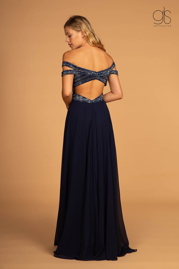 Long Off Shoulder Dress with Jeweled Bodice by Elizabeth K GL2527-Long Formal Dresses-ABC Fashion