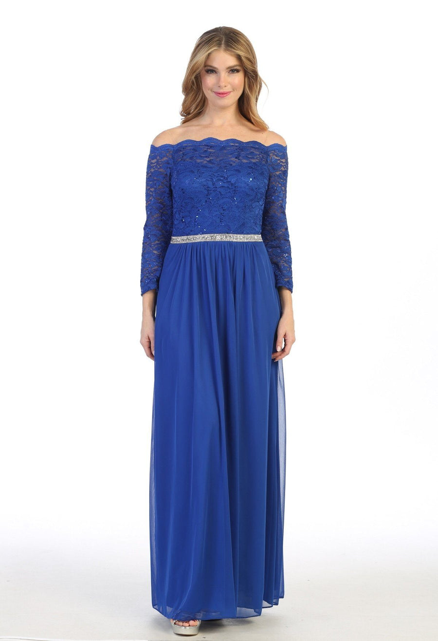 Celavie 3008 Lace Gown Long Strapless Beads