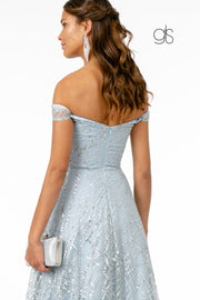 Long Off Shoulder Glitter Print Dress by Elizabeth K GL2887