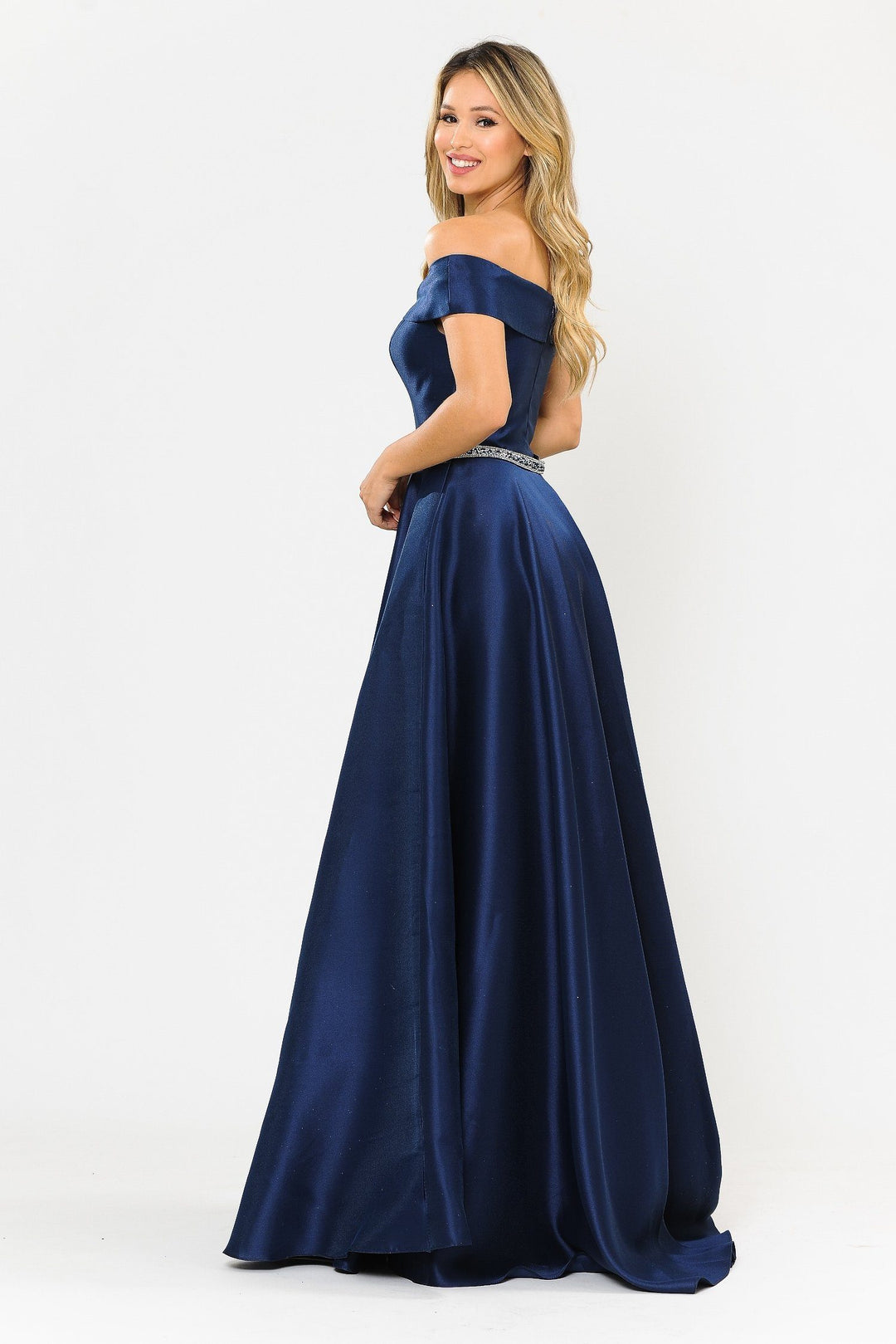 Long Off Shoulder Illusion V-Neck Dress by Poly USA 8680