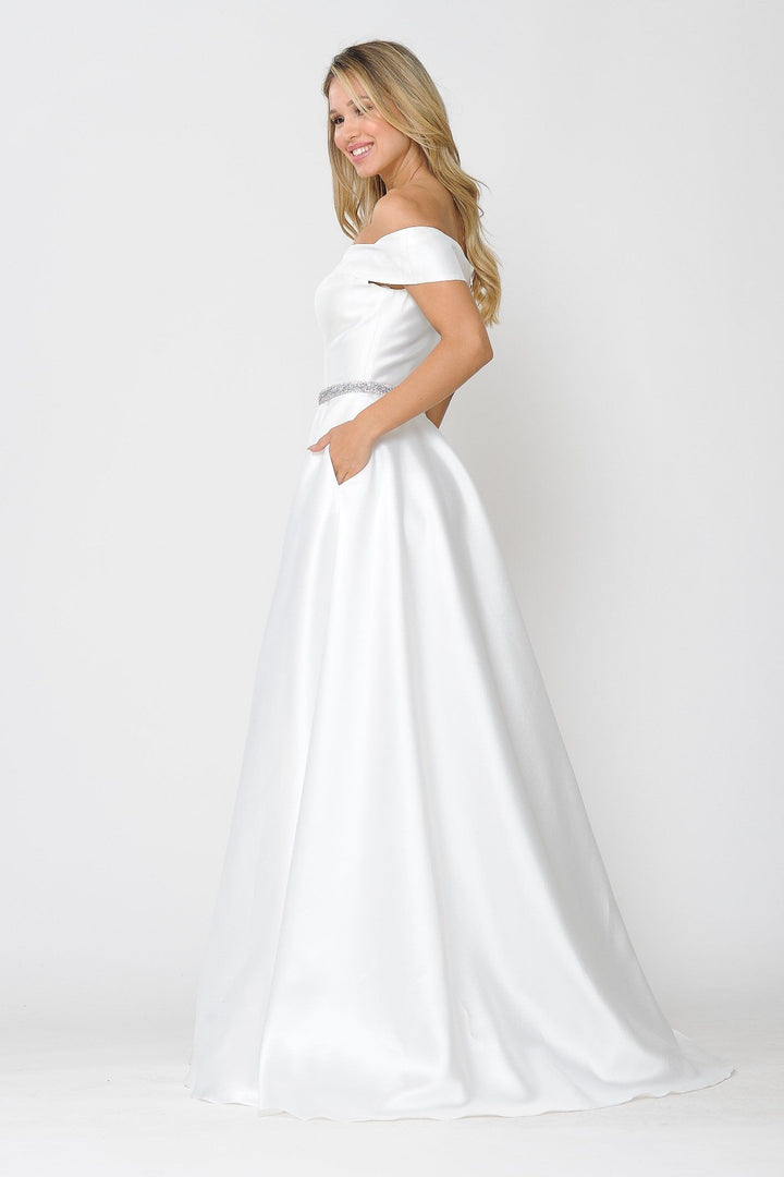 Long Off Shoulder Illusion V-Neck Dress by Poly USA 8680