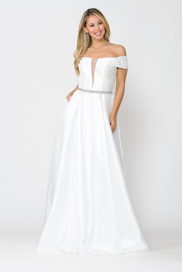 Long Off Shoulder Illusion V-Neck Dress by Poly USA 8680