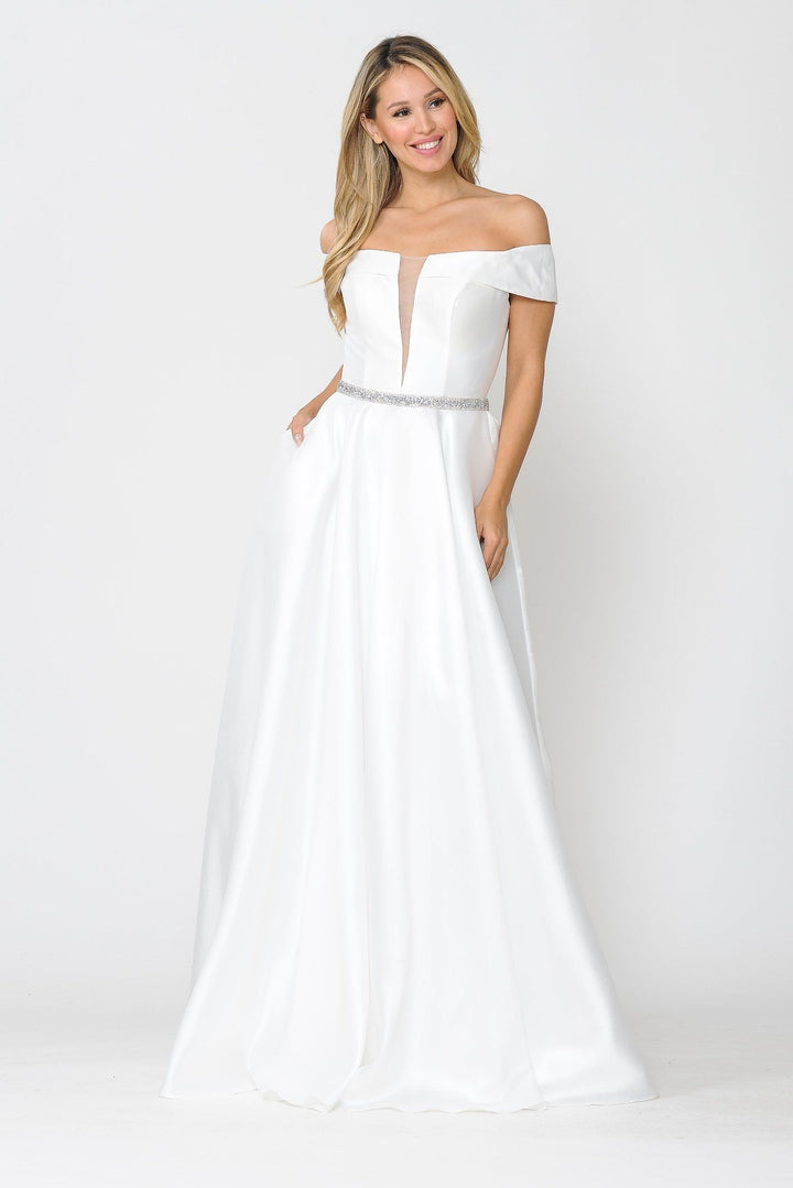 Long Off Shoulder Illusion V-Neck Dress by Poly USA 8680