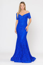 Long Off Shoulder Lace Mermaid Dress by Poly USA 8596