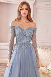 Long Off Shoulder Tulle Dress by Cinderella Divine CD0172