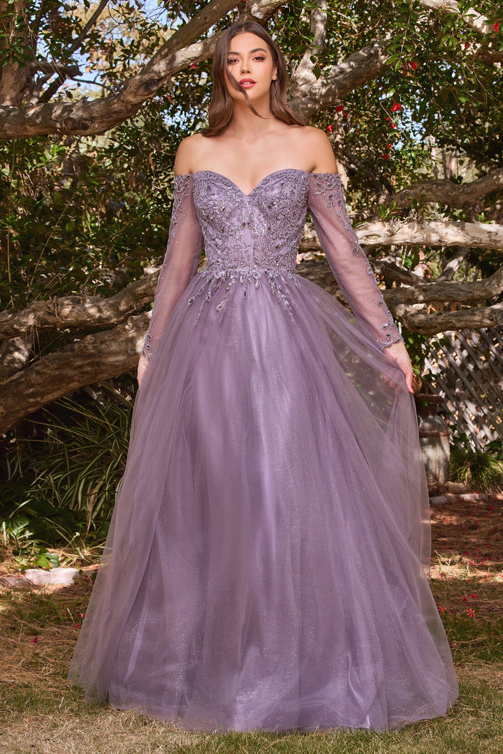 Long Off Shoulder Tulle Dress by Cinderella Divine CD0172