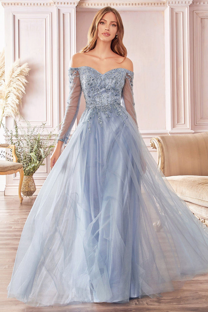 Long Off Shoulder Tulle Dress by Cinderella Divine CD0172