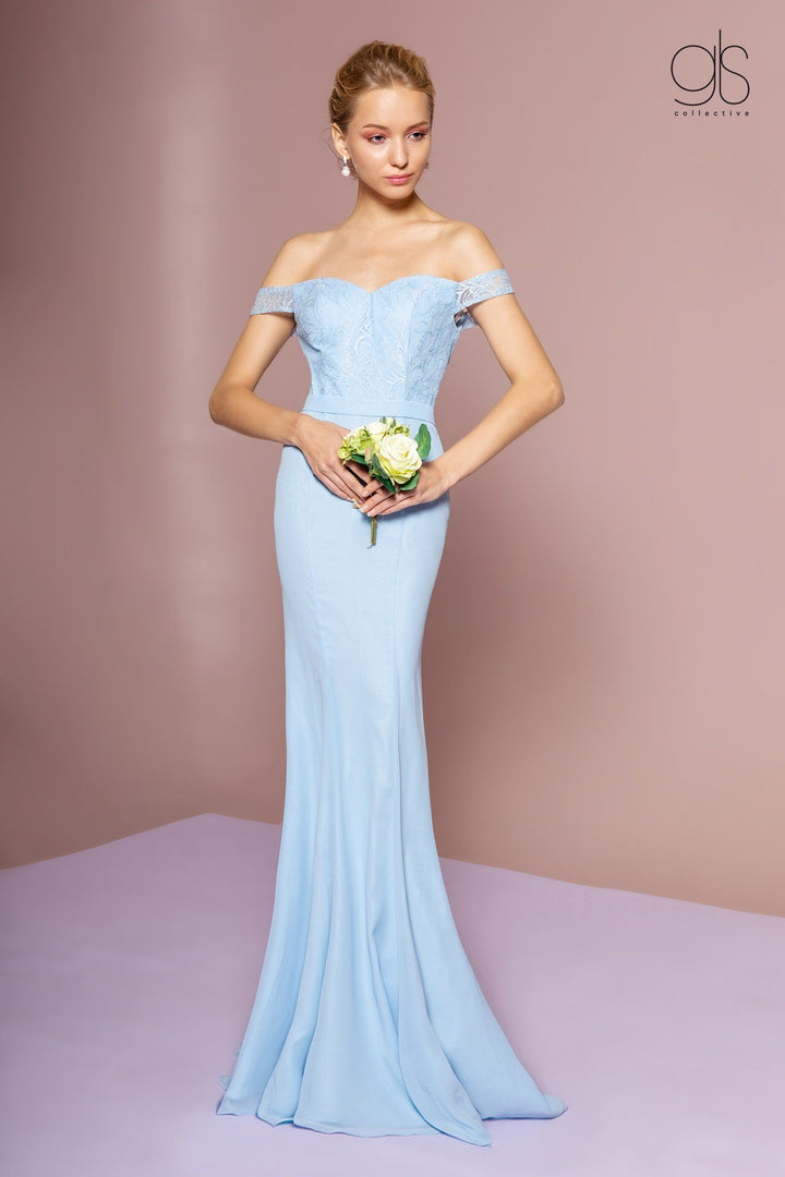 Long Off the Shoulder Dress with Lace Bodice by Elizabeth K GL2697-Long Formal Dresses-ABC Fashion