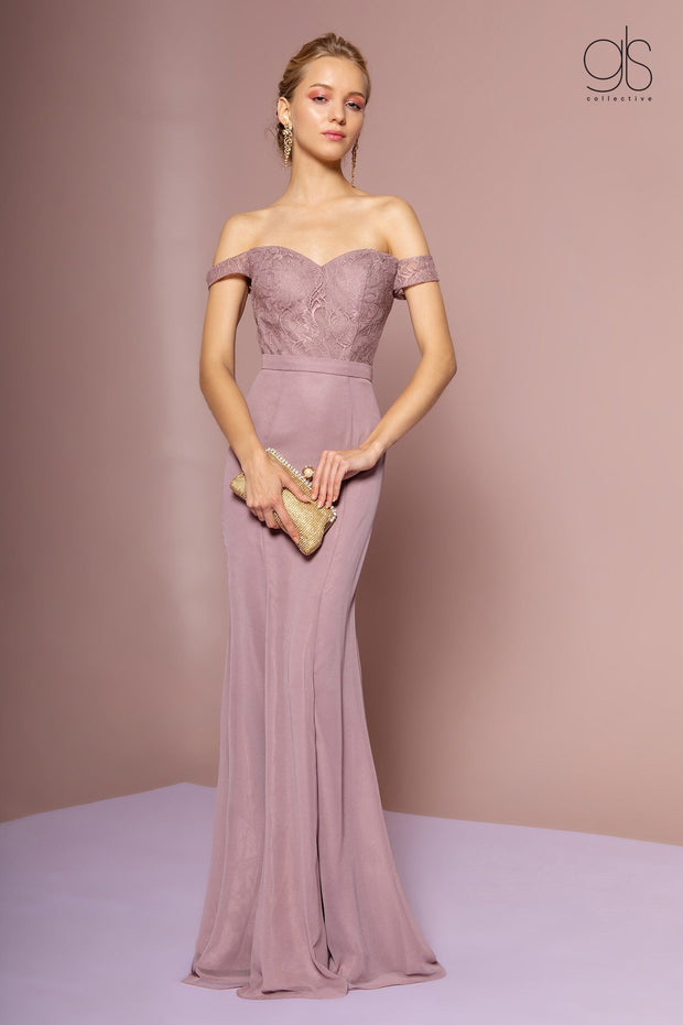 Long Off the Shoulder Dress with Lace Bodice by Elizabeth K GL2697-Long Formal Dresses-ABC Fashion