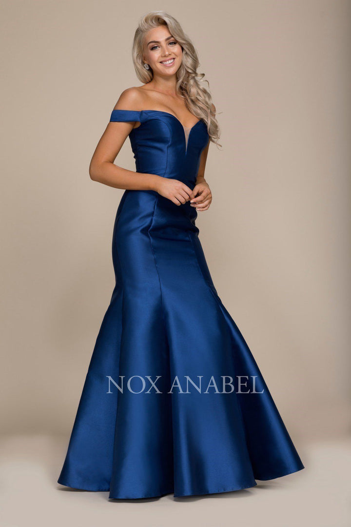 Long Off the Shoulder Dress with Mermaid Skirt by Nox Anabel C004-Long Formal Dresses-ABC Fashion