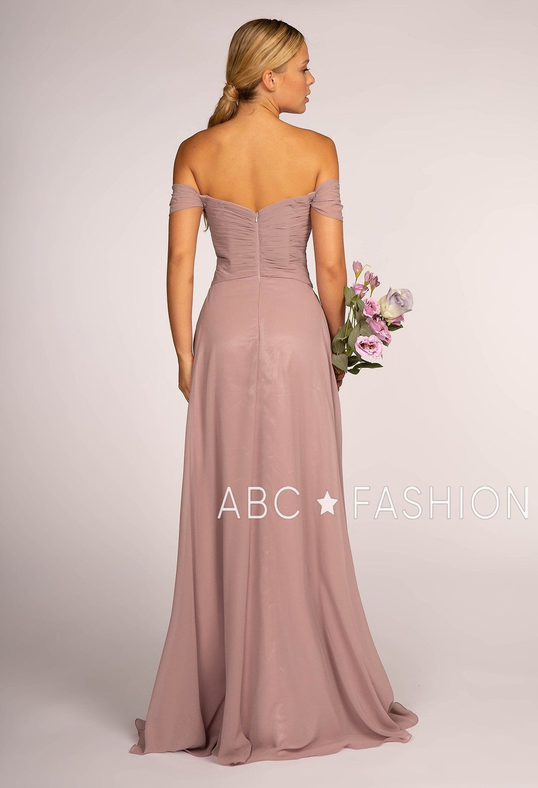 Long Off the Shoulder Dress with Pleated Bodice by Elizabeth K GL2550-Long Formal Dresses-ABC Fashion