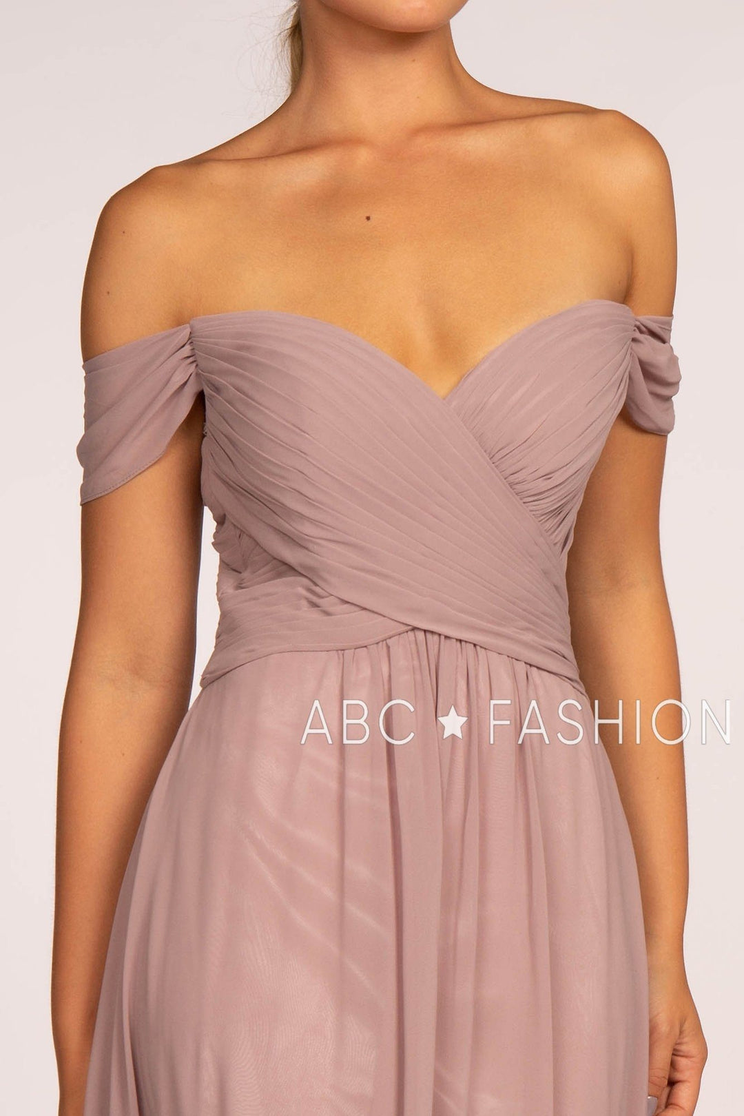 Long Off the Shoulder Dress with Pleated Bodice by Elizabeth K GL2550-Long Formal Dresses-ABC Fashion