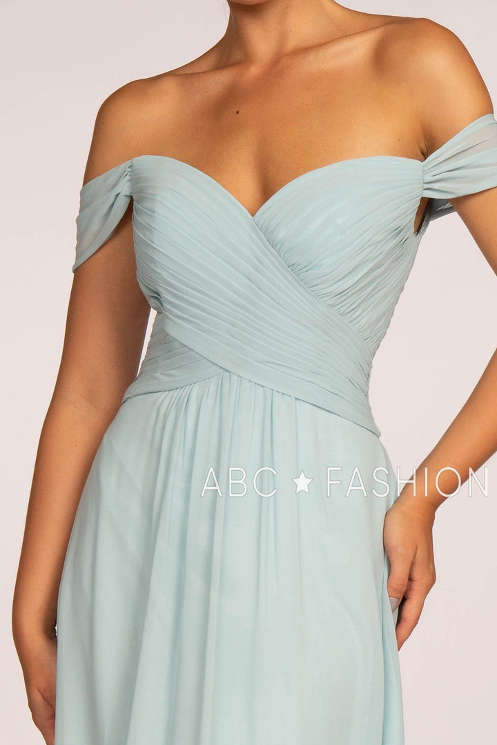 Long Off the Shoulder Dress with Pleated Bodice by Elizabeth K GL2550-Long Formal Dresses-ABC Fashion