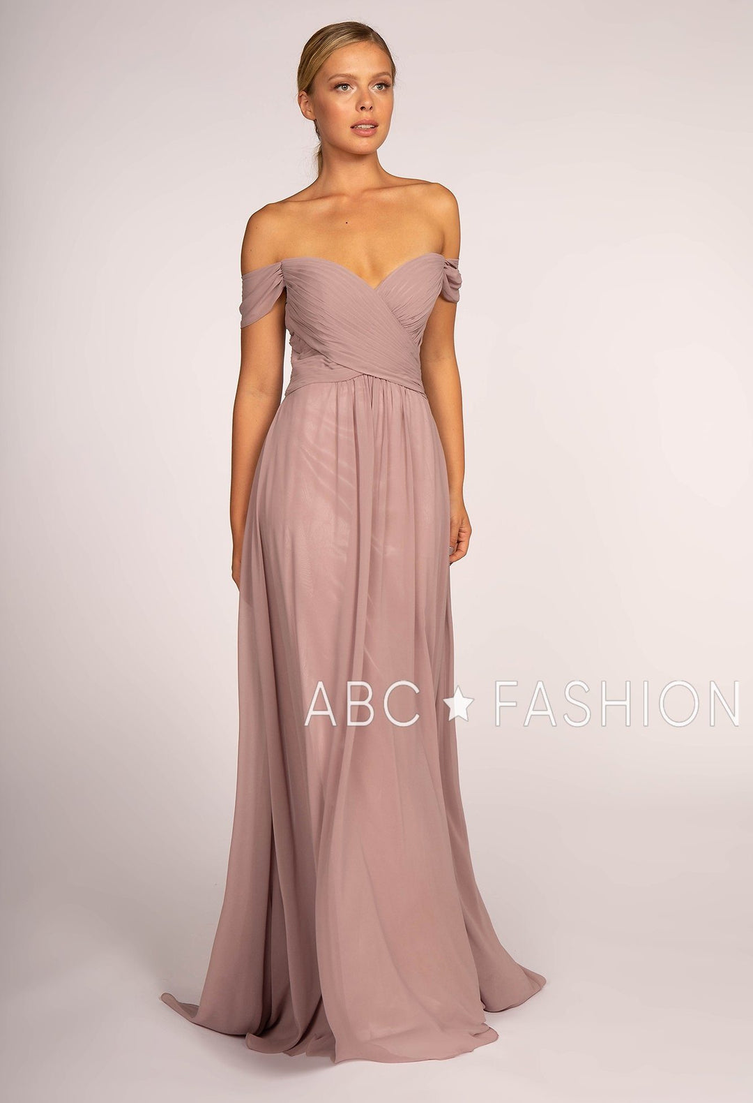 Long Off the Shoulder Dress with Pleated Bodice by Elizabeth K GL2550-Long Formal Dresses-ABC Fashion