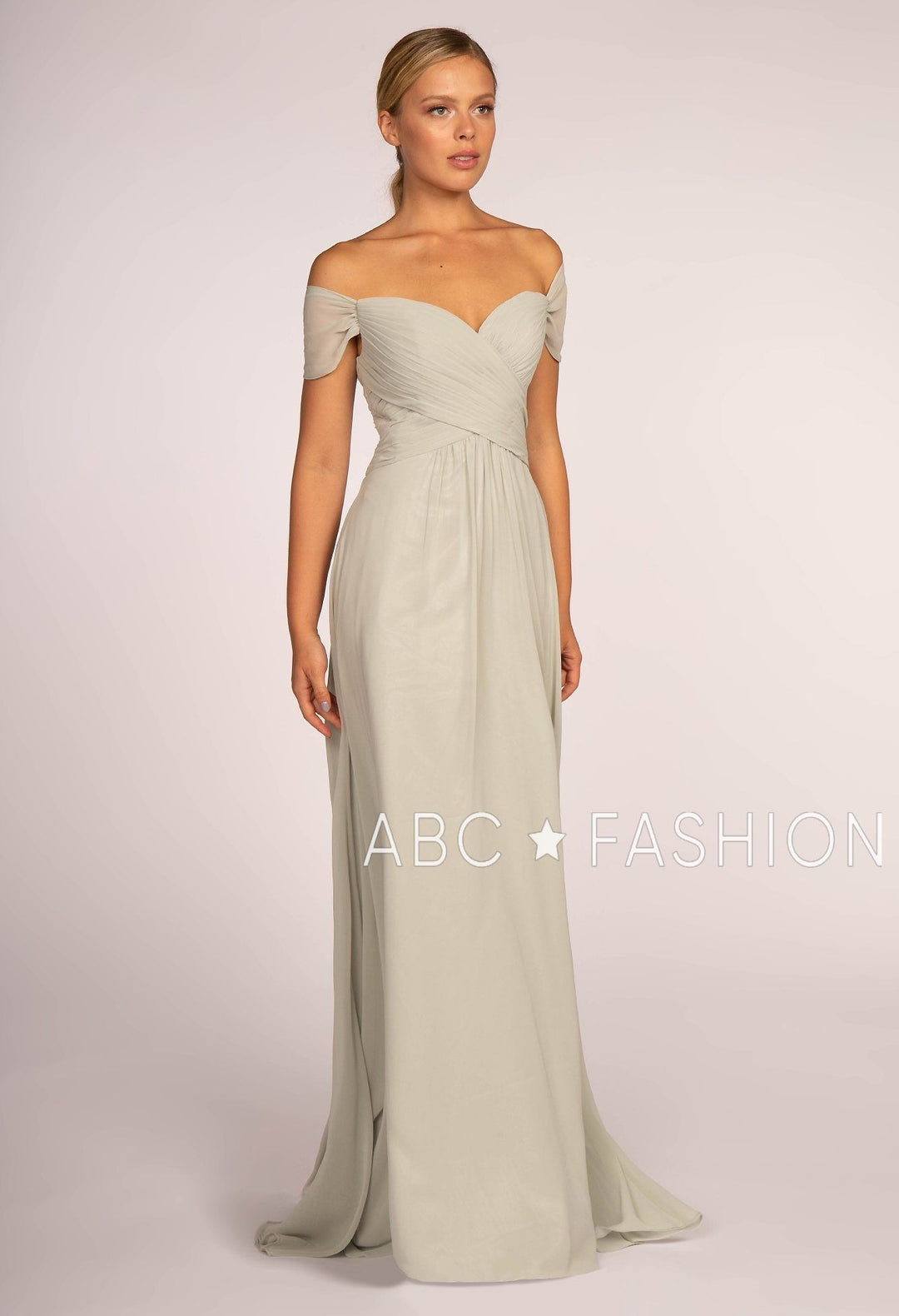 Long Off the Shoulder Dress with Pleated Bodice by Elizabeth K GL2550-Long Formal Dresses-ABC Fashion