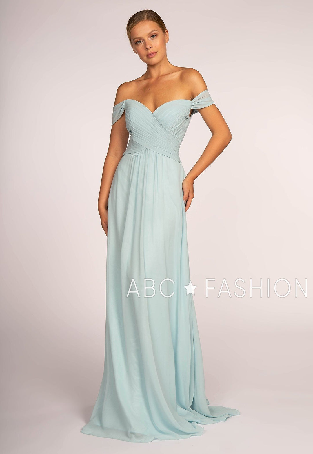 Long Off the Shoulder Dress with Pleated Bodice by Elizabeth K GL2550-Long Formal Dresses-ABC Fashion