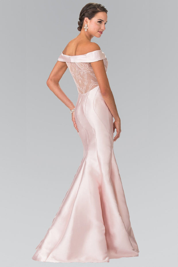 Long Off The Shoulder Dress with Sheer Lace Back by Elizabeth K GL2213-Long Formal Dresses-ABC Fashion