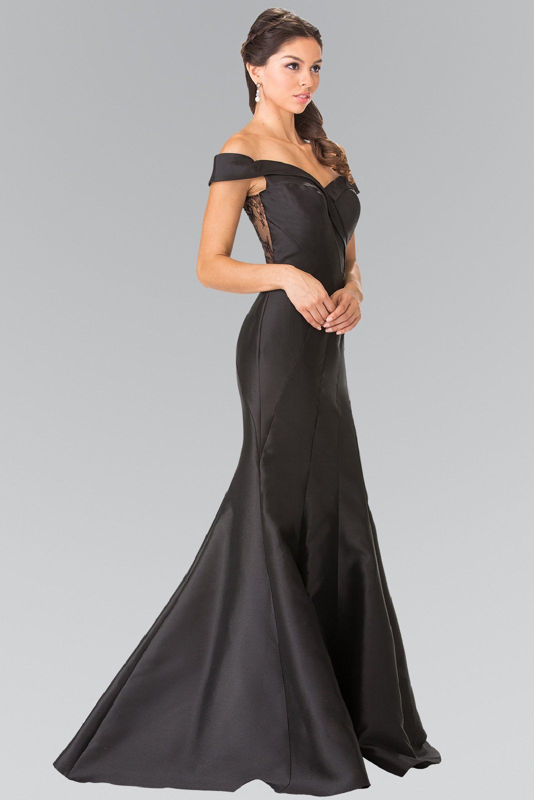 Long Off The Shoulder Dress with Sheer Lace Back by Elizabeth K GL2213-Long Formal Dresses-ABC Fashion