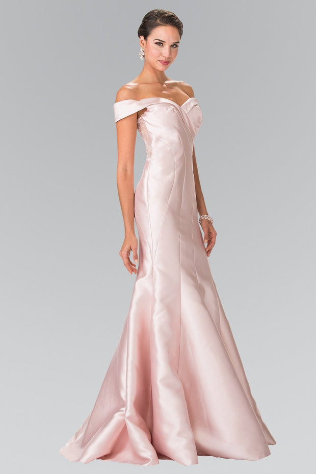 Long Off The Shoulder Dress with Sheer Lace Back by Elizabeth K GL2213-Long Formal Dresses-ABC Fashion