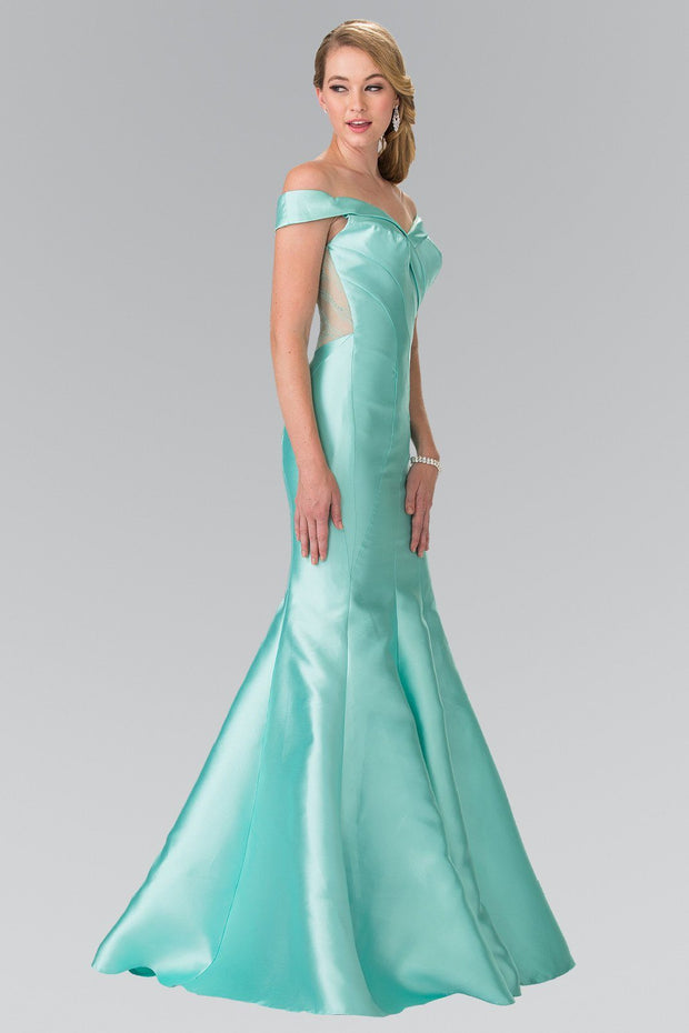 Long Off The Shoulder Dress with Sheer Lace Back by Elizabeth K GL2213-Long Formal Dresses-ABC Fashion