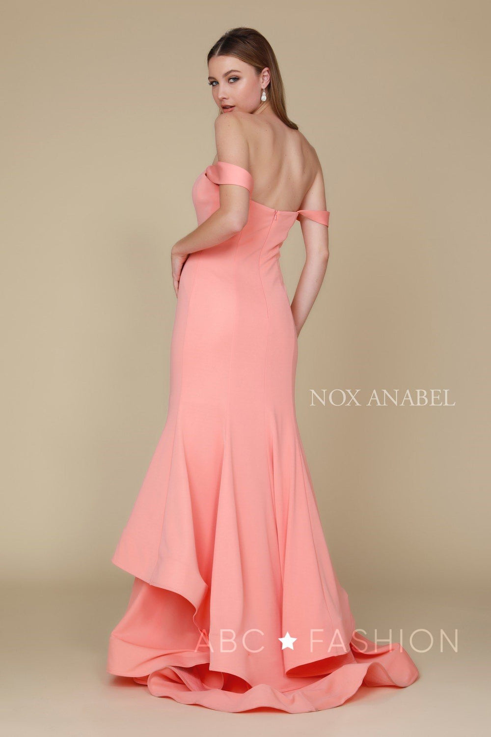 Long Off the Shoulder Mermaid Dress by Nox Anabel C028-Long Formal Dresses-ABC Fashion