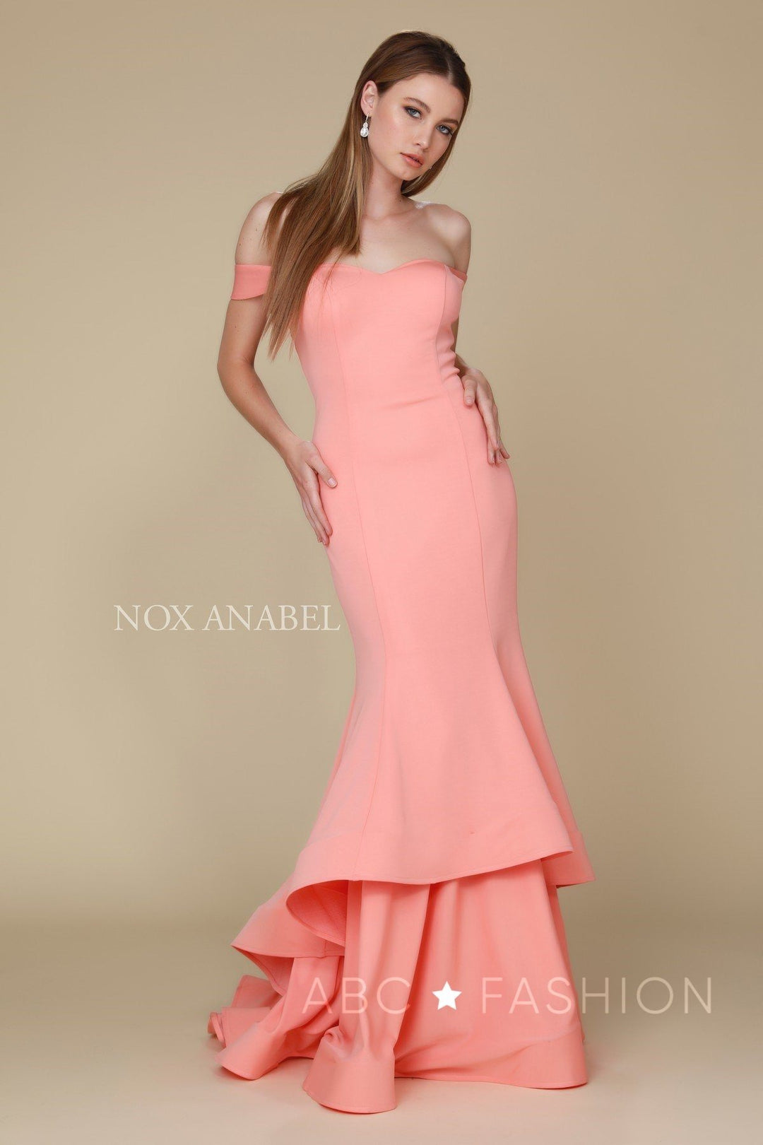 Long Off the Shoulder Mermaid Dress by Nox Anabel C028-Long Formal Dresses-ABC Fashion