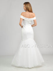 Long Off the Shoulder White Dress with Mermaid Skirt by Poly USA 8280-Wedding Dresses-ABC Fashion