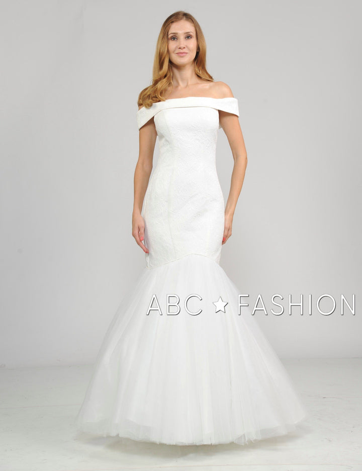 Long Off the Shoulder White Dress with Mermaid Skirt by Poly USA 8280-Wedding Dresses-ABC Fashion