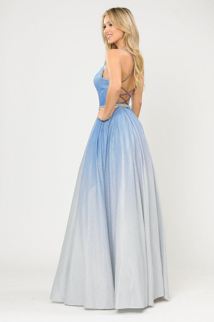 Long Ombre Glitter Dress with Corset Back by Poly USA 8708
