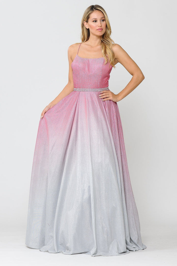Long Ombre Glitter Dress with Corset Back by Poly USA 8708
