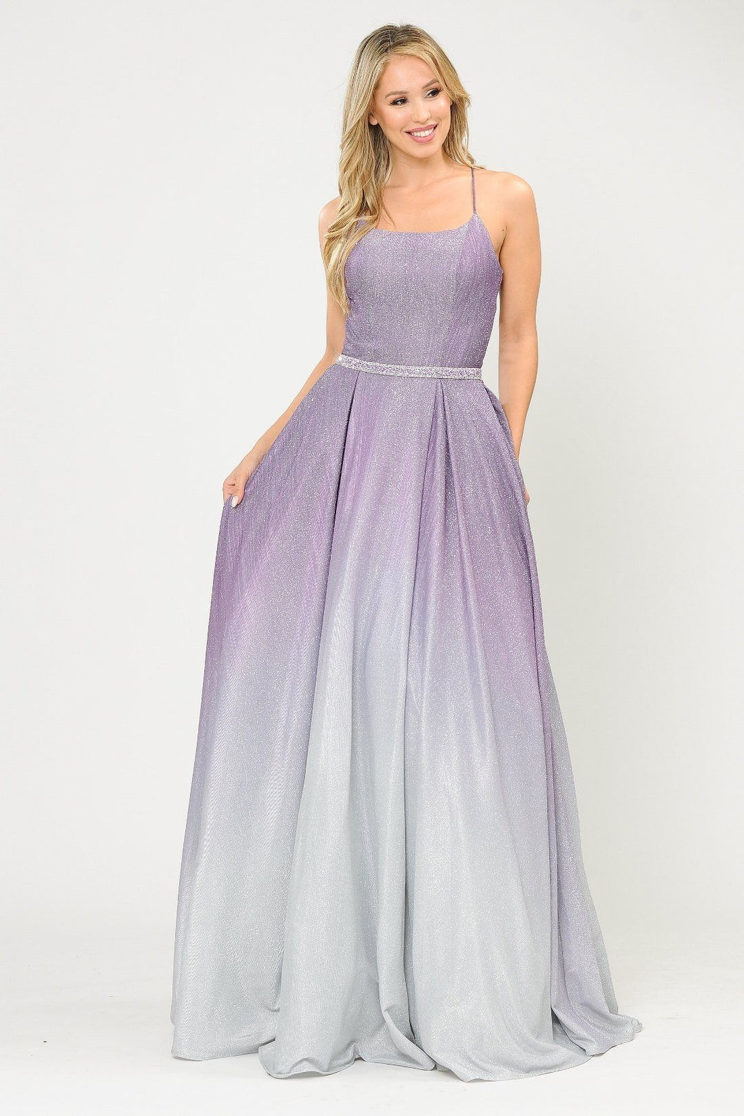 Long Ombre Glitter Dress with Corset Back by Poly USA 8708