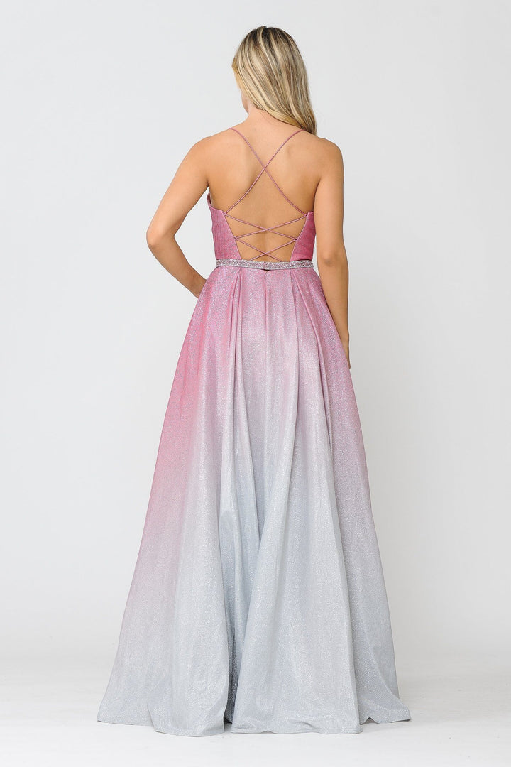 Long Ombre Glitter Dress with Corset Back by Poly USA 8708