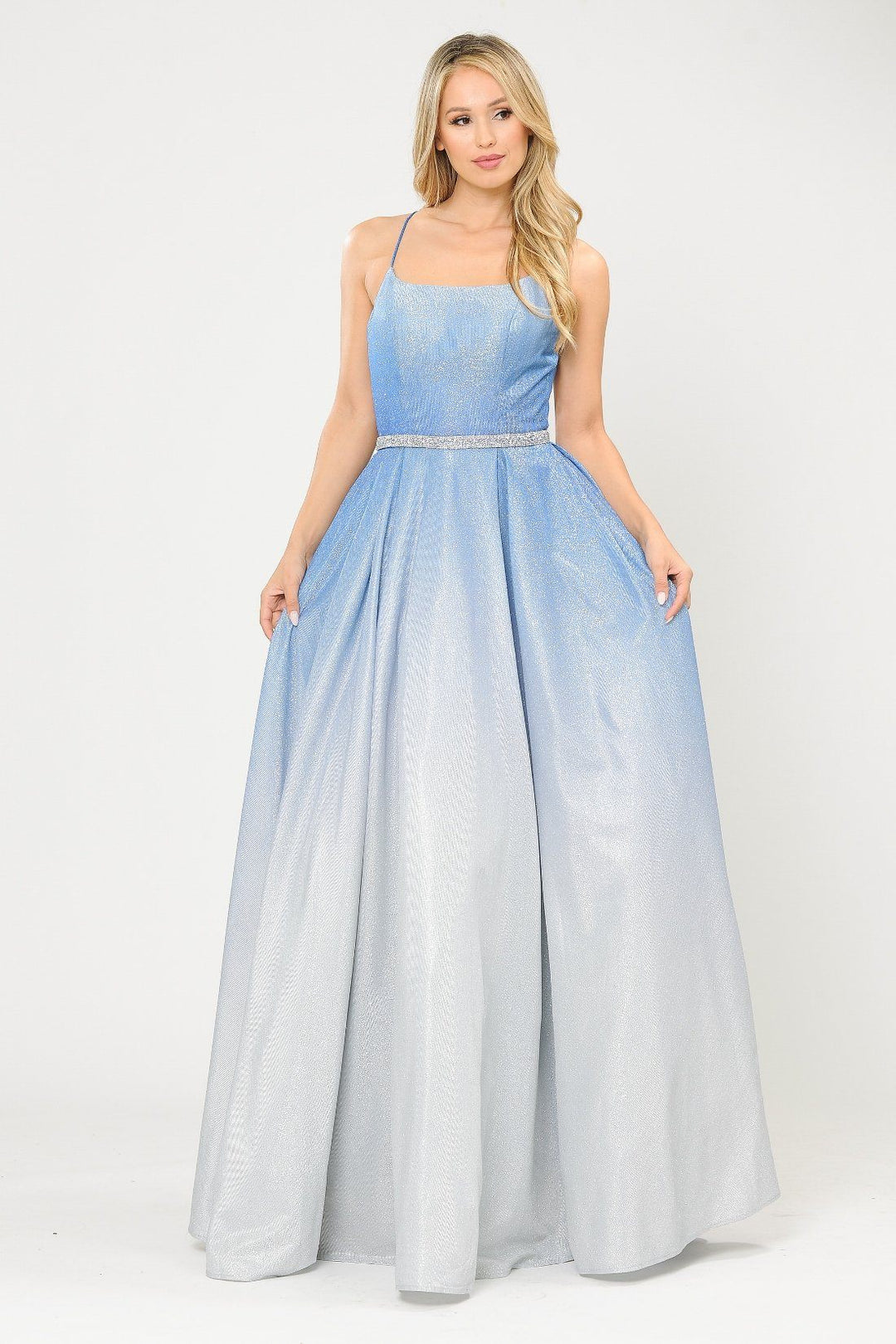 Long Ombre Glitter Dress with Corset Back by Poly USA 8708