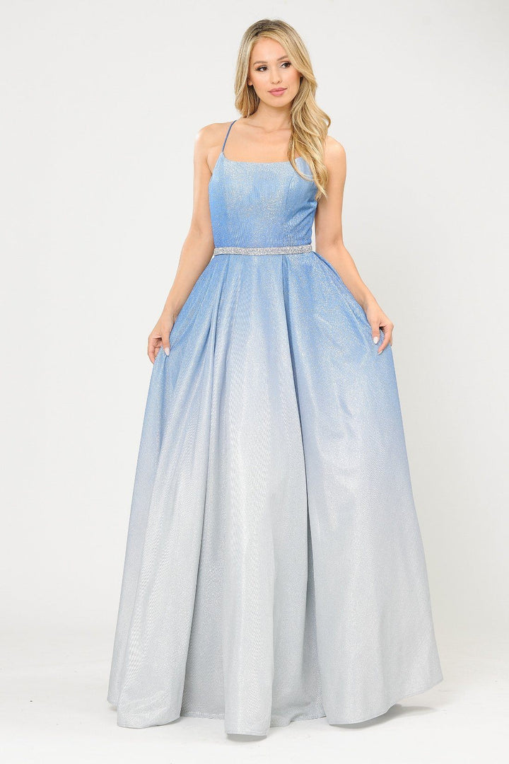 Long Ombre Glitter Dress with Corset Back by Poly USA 8708