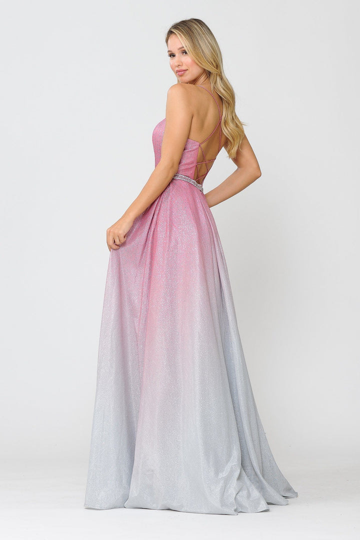 Long Ombre Glitter Dress with Corset Back by Poly USA 8708