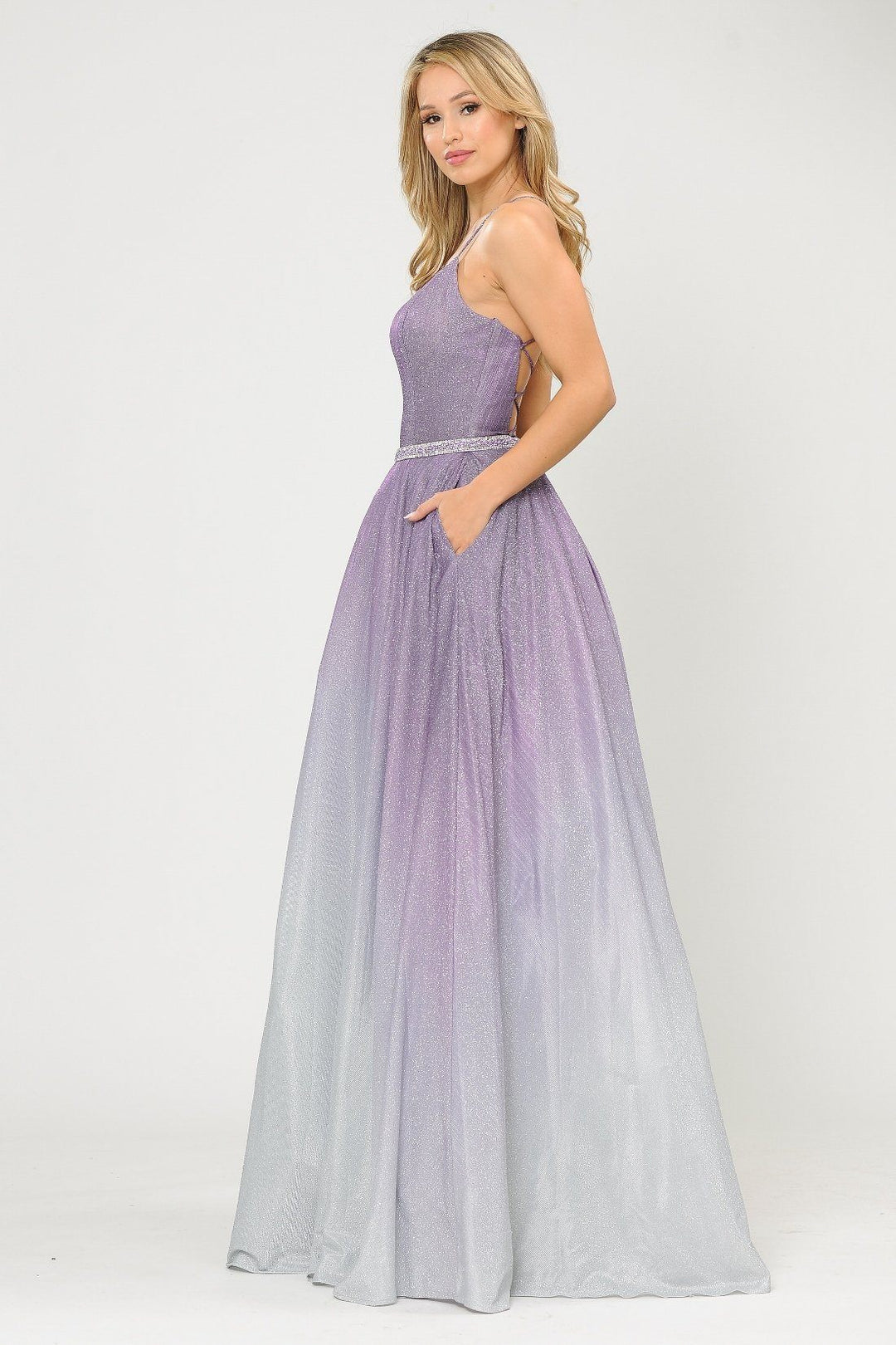 Long Ombre Glitter Dress with Corset Back by Poly USA 8708