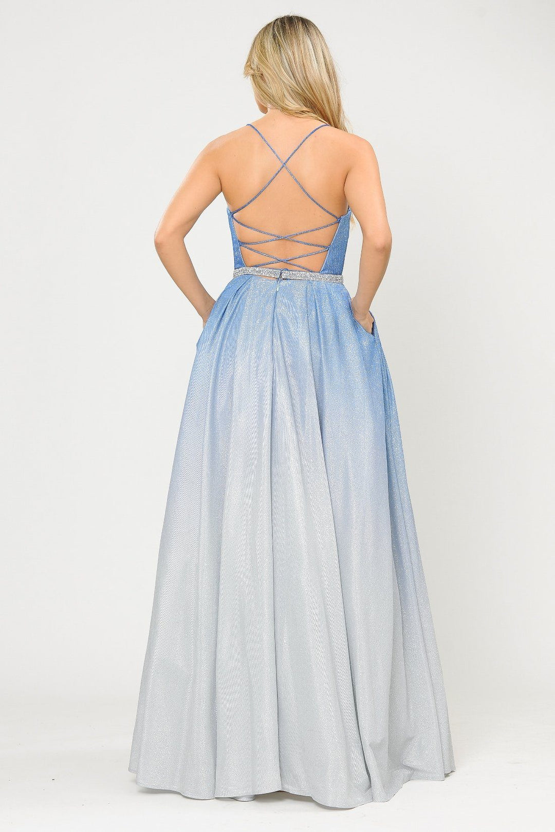 Long Ombre Glitter Dress with Corset Back by Poly USA 8708